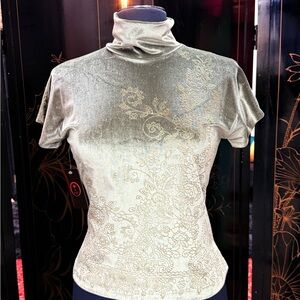 Roberto Cavalli Gold Floral Velvet Turtleneck Blouse